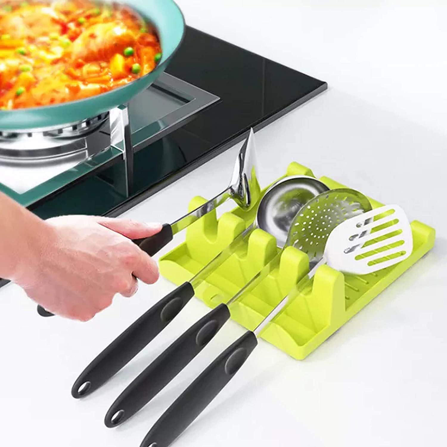 INDIAN CREATION 1Pc Multifunction Kitchen Cooking Utensil Stand Holder Pot Clips Support Spoon Stove Organizer Tool Pan Cover Li